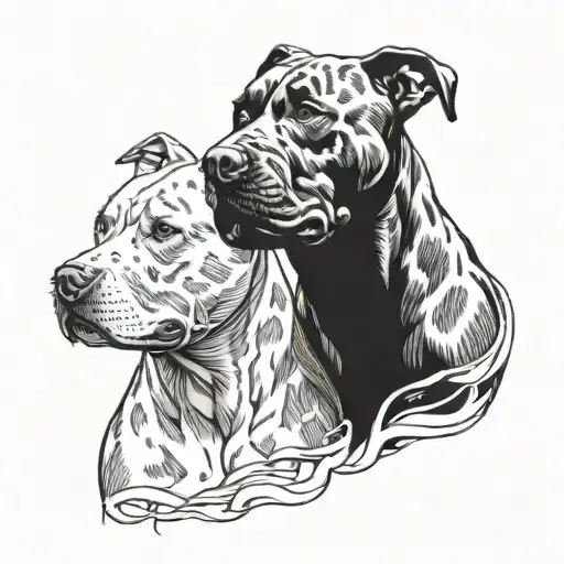  pitbull faces barking at each other half tattoo design idea