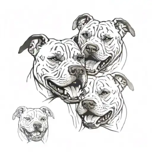 2 pitbull faces biting each other tattoo design idea