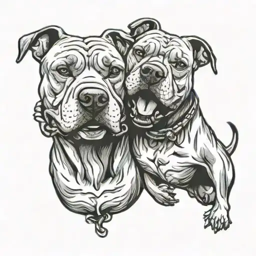 2 pitbull faces biting each other tattoo design idea