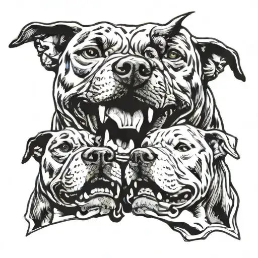 2 angry pitbull faces biting each other tattoo design idea