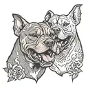 2 very  angry pitbull faces biting each other tattoo design idea