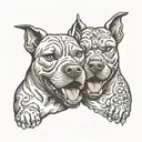 2 very  angry pitbull faces biting each other tattoo design idea