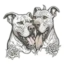 2 very  angry pitbull faces biting each other tattoo design idea