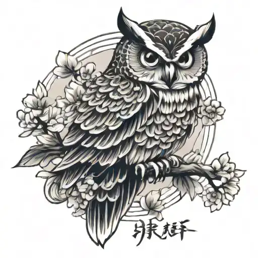Japanese style owl tattoo sketch tattoo design idea
