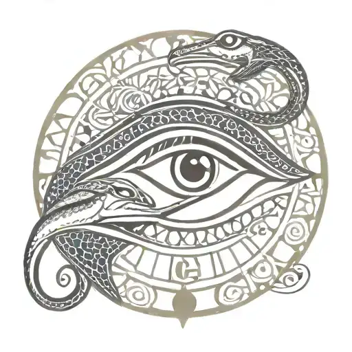Eye of Horus surrounded by a  snake eating himself circular pattern  tattoo design idea