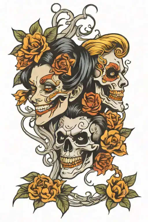 smile now cry later with flower intertwined tattoo design idea