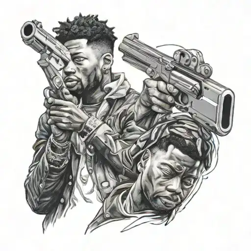 21 savage the artist whit pistols crossing each other tattoo design idea