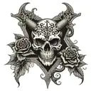 demon skull snake roses upside down cross pentagram tattoo design idea