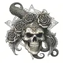 demon skull snake roses upside down cross pentagram tattoo design idea