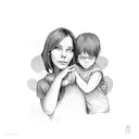 A portrait of a mother and child holding hands, with their names written in elegant script tattoo design idea
