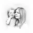 A portrait of a mother and child holding hands, with their names written in elegant script tattoo design idea