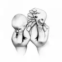 A portrait of a mother and child holding hands, with their names written in elegant script tattoo design idea