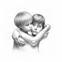 A portrait of a mother and child holding hands, with their names written in elegant script tattoo design idea