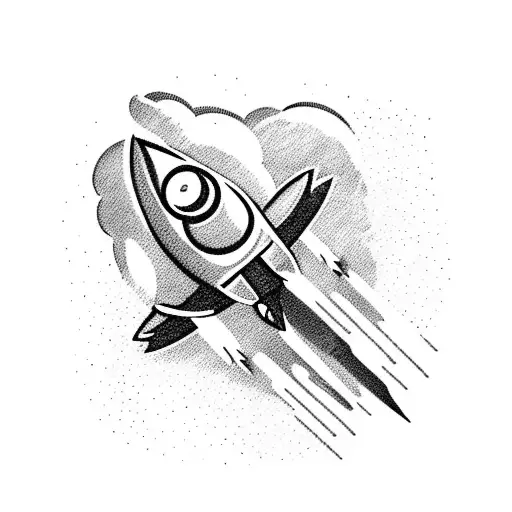 rocket ship blowing out smoke forearm tattoo design idea