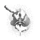 rocket ship blowing out smoke forearm tattoo design idea