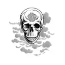 skull smoking blunt blows clouds of smoke in the shape of chinese clouds tattoo design idea