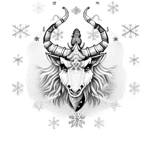 capricorn with a snowflake tattoo design idea