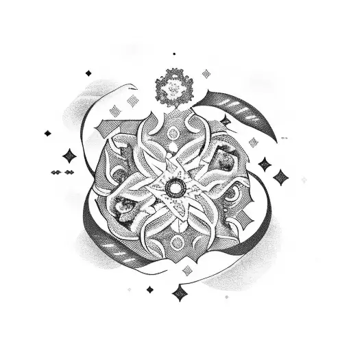 A mesmerizing blackwork tattoo of a magical book open, with swirling stars and flowers emerging from its pages tattoo design idea