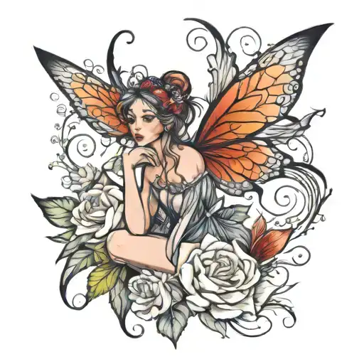 a fairy which looks beautifull and showing on a word spicy tattoo design idea