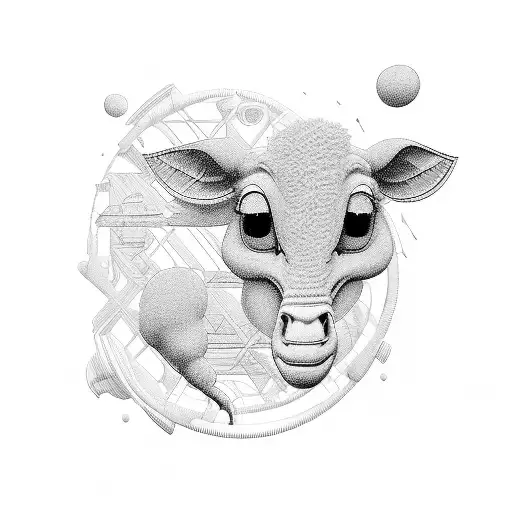 Combine elements from Pixar movies and 3D animation to create a futuristic farm scene tattoo design idea