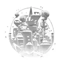 Combine elements from Pixar movies and 3D animation to create a futuristic farm scene tattoo design idea