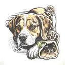 beagle, paw print, bow, tattoo design idea