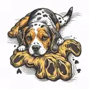 beagle, paw print, bow, tattoo design idea