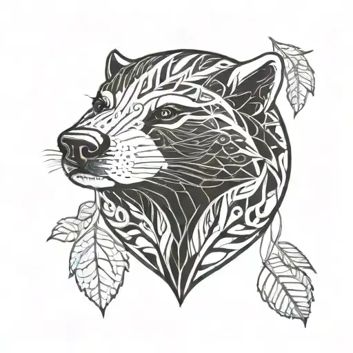 honey badger face with flames and leaves  tattoo design idea