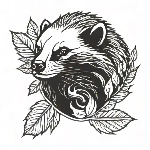 honey badger face with flames and leaves  tattoo design idea