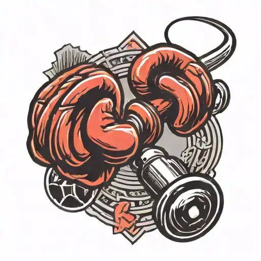 A tattoo design featuring a weightlifting barbell intertwined with boxing gloves, symbolizing the client's passion for both the gym and fights tattoo design idea