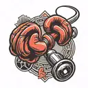 A tattoo design featuring a weightlifting barbell intertwined with boxing gloves, symbolizing the client's passion for both the gym and fights tattoo design idea