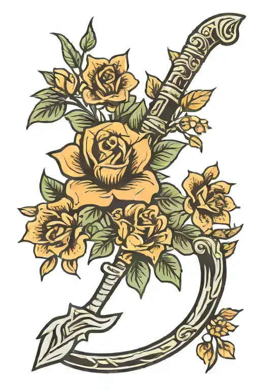 hand sickle with flowers tattoo design idea
