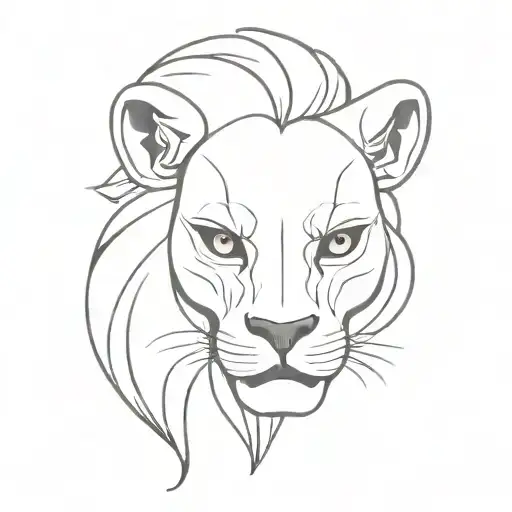 human skull with feminine half lion mask split same face tattoo design idea