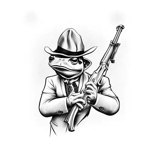 mafia boss, frog holding a Tommy gun tattoo design idea