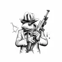 mafia boss, frog holding a Tommy gun tattoo design idea