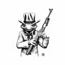 mafia boss, frog holding a Tommy gun tattoo design idea