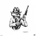 mafia boss, frog holding a Tommy gun tattoo design idea