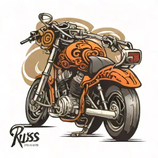 motorcycle handle bars with the name Russ  tattoo design idea