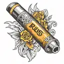 simple shotgun shell with the name russ tattoo design idea
