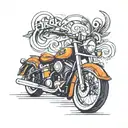 simple Harley motorcycle  with the name Russ tattoo design idea
