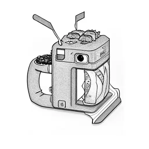 Polaroid snap of a sushi drinking coffee tattoo design idea