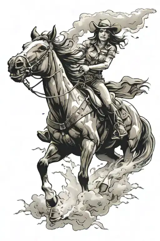 cowgirl riding a horse in a thunderstorm tattoo design idea