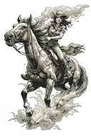 cowgirl riding a horse in a thunderstorm tattoo design idea