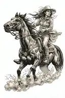 cowgirl riding a horse in a thunderstorm tattoo design idea
