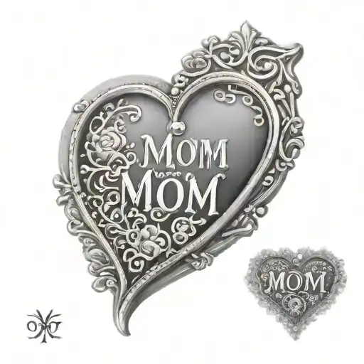 Design a heart-shaped locket with 'Mom' written inside, adorned with intricate lace details tattoo design idea
