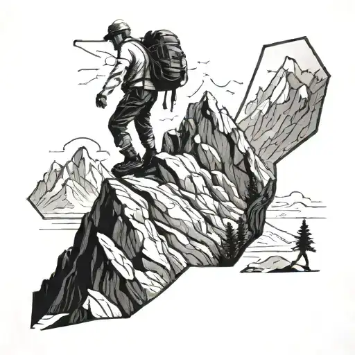 A tattoo of a hiker climbing a mountain made up of self improvement quotes and symbols, reflecting your passion for growth tattoo design idea