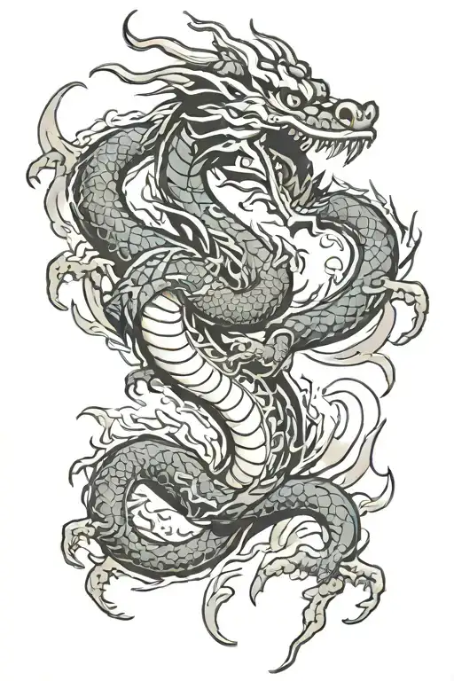 mushu dragon breathing fire tattoo design idea