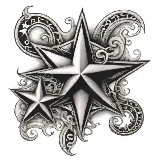 cresent mood and 3 stars  tattoo design idea