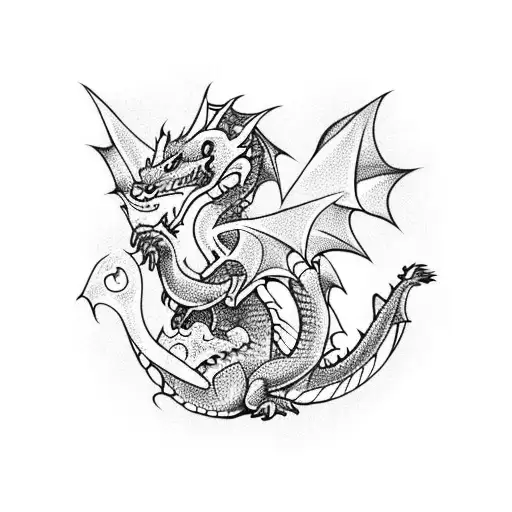 cute dragons with roses tattoo design idea