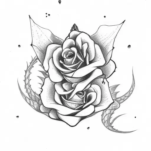 black roses with cute dragons   tattoo design idea